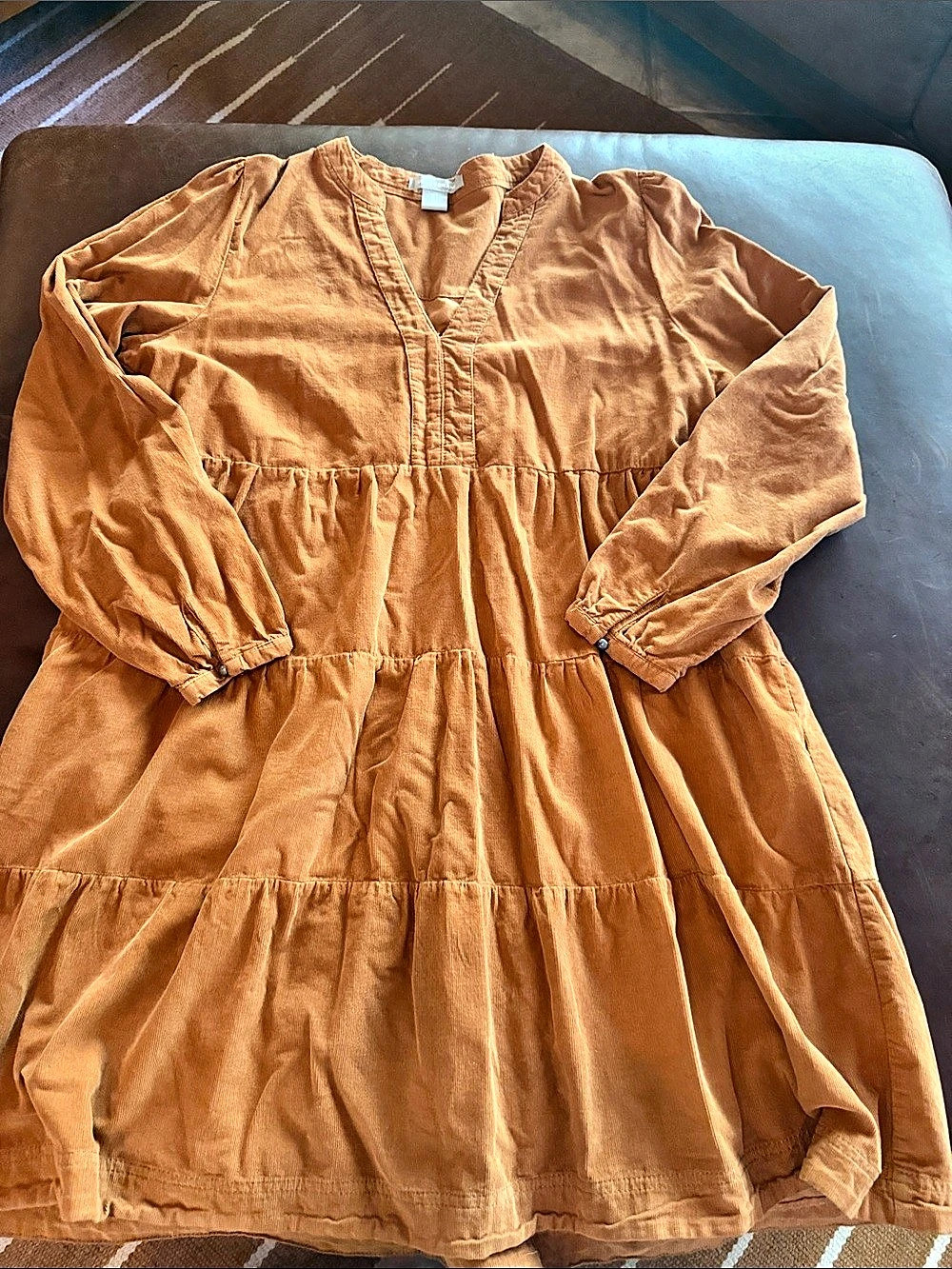 Lucky Brand Tiered Mini Dress in Pumpkin Corduroy Size Large